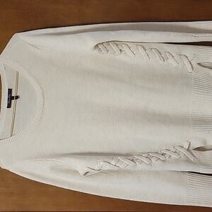 Cream Off White OLIVIA SKY Braided Split Front Sweater Womens L